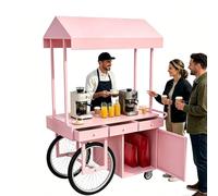 Chariot de Vente Ambulant avec Auvent, Étal de Marché, Adapté aux Marchés Fermiers, Boutiques Éphémères et Événements Commerciaux(Pink,120cm)