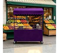 Chariot de Vente Ambulant avec Toile, Stand de Marché Mobile en Fer pour Snack, Chariot de Rue Portatif avec Roulettes pour Commerçant
