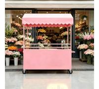 Chariot de Vente Ambulant avec Toile, Stand de Marché Mobile en Fer pour Snack, Chariot de Rue Portatif avec Roulettes pour Commerçant