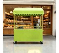 Chariot de Vente Ambulant avec Toile, Stand de Marché Mobile en Fer pour Snack, Chariot de Rue Portatif avec Roulettes pour Commerçant