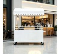 Chariot de Vente Ambulant avec Toile, Stand de Marché Mobile en Fer pour Snack, Chariot de Rue Portatif avec Roulettes pour Commerçant