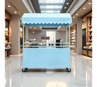 Chariot de Vente Ambulant avec Toile, Stand de Marché Mobile en Fer pour Snack, Chariot de Rue Portatif avec Roulettes pour Commerçant
