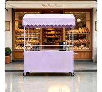 Chariot de Vente Ambulant avec Toile, Stand de Marché Mobile en Fer pour Snack, Chariot de Rue Portatif avec Roulettes pour Commerçant