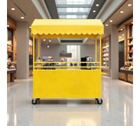 Chariot de Vente Ambulant avec Toile, Stand de Marché Mobile en Fer pour Snack, Chariot de Rue Portatif avec Roulettes pour Commerçant