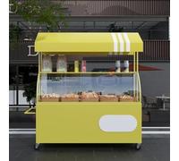 Chariot de vente ambulant portable avec auvent rayé et cadre en fer | Chariot alimentaire extérieur, stand d’exposition mobile pour manifestations et ventes en plein air(F,160cm/63in)