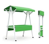 Chariot de Vente Ambulante Pliable avec Toit, Stand Marché Portable et Comptoir Bar à Jus, d'Exposition Mobile en Métal Robuste pour Marchés, Foires, Fêtes, Rose(Green,120cm/47")