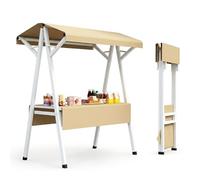 Chariot de Vente Ambulante Pliable avec Toit, Stand Marché Portable et Comptoir Bar à Jus, d'Exposition Mobile en Métal Robuste pour Marchés, Foires, Fêtes, Rose(Yellow,100cm/39")