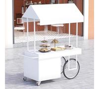 Chariot de Vente Portable avec Auvent, Chariot de Vendeur de Nourriture Robuste, Étal de Marché Mobile for Événements en Plein Air, Nourriture de Rue & Événements(White)