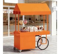 Chariot de Vente Portable avec Auvent, Chariot de Vendeur de Nourriture Robuste, Étal de Marché Mobile for Événements en Plein Air, Nourriture de Rue & Événements(Orange)