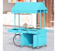Chariot de Vente Portable avec Auvent, Chariot de Vendeur de Nourriture Robuste, Étal de Marché Mobile for Événements en Plein Air, Nourriture de Rue & Événements(Blue)