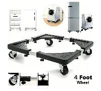 Chariot d'électroménager en acier inoxydable à 4 roulettes - Base à roulettes réglable et mobile, convient pour le réfrigérateur, la machine à laver et le sèche-linge - Étagère de rangement de cuisine