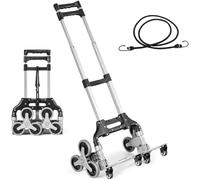 Chariot d'escalier - Diable robuste d'une capacité de 117,9 kg, chariot pliable avec poignée télescopique, 10 roues et 2 cordes élastiques pour la maison, le shopping et les déménagements