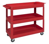 Chariot desserte d'atelier - DURHAND - 3 plateaux - sur roulettes avec poignée - charge max. 150 kg - acier - 83x35,3x76cm - rouge
