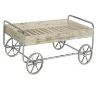 Chariot, desserte, panier en bois de sapin naturel et métal gris - Longueur 110 x Profondeur 67 x Hauteur 46 cm --