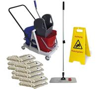 Chariot d'essuyage humide Set complet, y compris 1 panneau d'avertissement