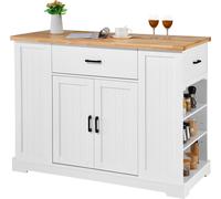 Chariot d'îlot de cuisine, 117 cm, avec plateau en bois et meuble de rangement. Table de style rustique avec étagère réglable et tiroir, idéale pour une salle à manger