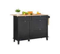 Chariot d'Ilot de Cuisine Dessus en Bois 120cm Avec Poubelle et Armoire de 45L Noir
