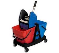Chariot double Sani Duo seau 2 x 18L avec presse en polypropylène pour lavage à plat G