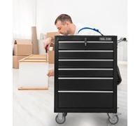 Chariot d'outils, 6 tiroirs avec roulettes, longueur 615 mm, coffret d'outils métallique sur roulettes avec tiroirs verrouillables, idéal pour garage, atelier, entrepôt