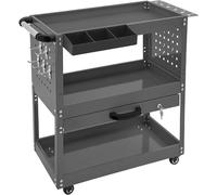 Chariot d'outils à 3 niveaux avec 4 roulettes universelles et une poignée | Chariot métallique mobile, capacité de charge de 550 lbs, chariot de montage, chariot mobile pour garage, maison, entrepôt,