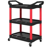 Chariot d'outils à 3 niveaux et équipé de roulettes | Couleur : Rouge, Noir | Dimensions : 83 x 43 x 97 cm