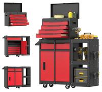 Chariot d'outils - Armoire à outils sur roulettes - Pour atelier et garage - Armoire de rangement en métal - 80x28x102 cm - Noir/Rouge