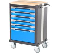 Chariot d'outils avec plateau en bois, 6 tiroirs, professionnel, 4 roulettes, bleu, pour atelier - 4302