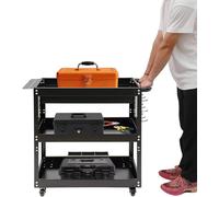 Chariot d'outils en acier de 250 kg, à 3 niveaux, dimensions 77,6 x 81 x 35,66 cm. Équipé de 4 roues universelles (2 avec freins). Chariot de rangement d'outils avec supports latéraux. Chariot mobile 
