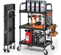 Chariot d'outils mobile, 3 niveaux, pliable, équipé de roulettes, avec poignée ergonomique