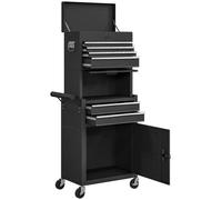Chariot d'outils mobile - Armoire à outils 3 en 1 - 6 tiroirs - Verrouillable - Acier - Noir
