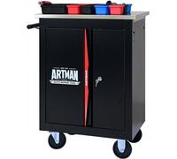 Chariot d'outils multifonctionnel avec double porte, équipé de 4 roulettes dont des freins de stationnement, structure en acier avec revêtement époxy, surface de rangement supplémentaire pour les outi