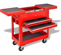 Chariot d'outils rouge en acier, dimensions 79,5 x 37 x 85 cm, chariot de travail sur roulettes pour atelier, garage, entrepôt et chantier, support de transport robuste pour outils et accessoires