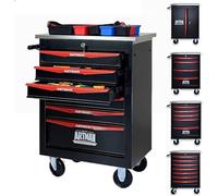 Chariot d'outils vide avec 6 tiroirs. Chariot d'atelier mobile, servant de banc de travail, équipé de roulettes. Verrouillage centralisé pour charges lourdes. Armoire à outils pour garage et atelier.