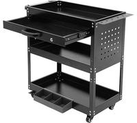 Chariot d'outils vide. Chariot d'outils mobile, 3 niveaux avec tiroir, capacité de charge de 250 kg, couleur bleue, en acier, 4 roulettes (2 freinées), pour atelier, garage, entrepôt (noir)