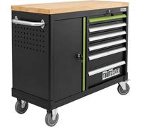 Chariot d'outils vide, modèle Deluxe, chariot d'atelier avec 6 tiroirs et un compartiment de porte, armoire à outils verrouillable et mobile avec plateau de travail en bois massif, établi mobile 108 x