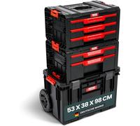 Chariot d'outils XL - Coffret d'outils Qbrick System sur roulettes, chariot d'atelier, ensemble de chariots d'atelier avec de nombreux accessoires ! Dimensions (L x l x H) en cm : 53 x 38 x 98 cm ! Un