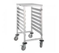 Vogue Chariot à glissières avec plan de travail GN 1/1 à 7 niveaux, en acier inoxydable, taille : 900(H) x 380(L) x 557(P)mm, roulettes freinées pour 1/1, Plateaux GN 1/2, 1/3, 2/3, GG498