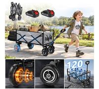 Chariot électrique à pneus gonflables, idéal pour le camping | Batterie 2 x 2,0 Ah et moteur 50 W | Capacité 240 litres, charge maximale 120 kg | Compatible avec les batteries Makita | Chariot pliable
