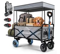 Chariot électrique avec toit de protection et pneus pneumatiques | 2 batteries de 2,0 Ah et 2 moteurs de 50 W | Capacité de 240 litres, charge maximale de 120 kg | Compatible avec les batteries Makita