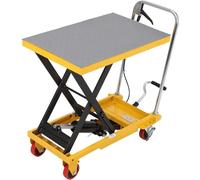 Chariot élévateur hydraulique à ciseaux, capacité de charge de 150 kg, hauteur de levée de 72 cm, plateau de 70 x 45 cm. Chariot élévateur à ciseaux, équipé de 4 roulettes pivotantes et d'un plateau a