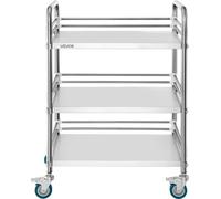 Chariot en acier inoxydable, chariot utilitaire de laboratoire à 3 niveaux avec roulettes verrouillables, plateau de service médical pour clinique, plateau de rangement mobile robuste pour hôpitaux, r
