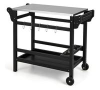 Chariot Extérieur pour Barbecue - GIANTEX - Desserte Plancha - Comptoir Acier Inoxydable, Poignée, Charge 115+35KG, 105x54x85 cm