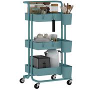 Chariot - HOMCOM - 3 niveaux - avec 4 crochets et 3 boites suspendues amovibles - 42 x 38 x 86,5 cm - bleu-vert