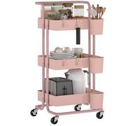 Chariot - HOMCOM - 3 niveaux - avec 4 crochets et 3 boites suspendues amovibles - 42 x 38 x 86,5 cm - rose