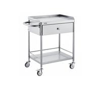 Chariot médical 2 niveaux en inox, 71 x 42 x 78,5 cm, charge 100 kg, tiroir, roulettes silencieuses pour clinique