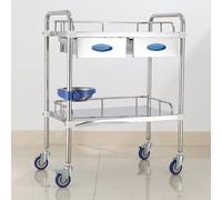 Chariot médical, chariot utilitaire en acier inoxydable avec 2 tiroirs, roues silencieuses à 360°, chariot roulant pour hôpital et laboratoire, 66 x 44 x 86 cm