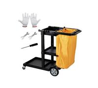 VEVOR Chariot de Ménage Professionnel 3 Niveaux Chariot de Nettoyage Lavage en PP avec Sac à Déchets en PVC Chariot d'Entretien Charge 90,7 kg Déplacement Fluide Range Outils d’Entretien Bureau Hôtel