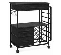 Chariot mobile pour imprimante – Chariot de rangement pour machine de découpe – 2 tiroirs en tissu – Support pour rouleaux de vinyle – Rotation à 360° – Fabriqué en MDF et en fer – Noir