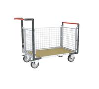 Chariot modulaire grillagé 2 dossiers + 1 ridelle plateau bois 1200 x 800 mm roues rectangle 500 kg - 806724644