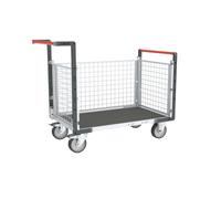 Chariot modulaire grillagé 2 dossiers + 1 ridelle plateau bois avec tapis caoutchouc 1200 x 800 mm 500 kg - 806724664